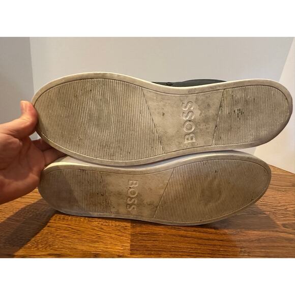 Boss Men's Rhys Low Profile Sneaker Black Leather Size 45 (12 US) Sleek, Stylish - Picture 7 of 9